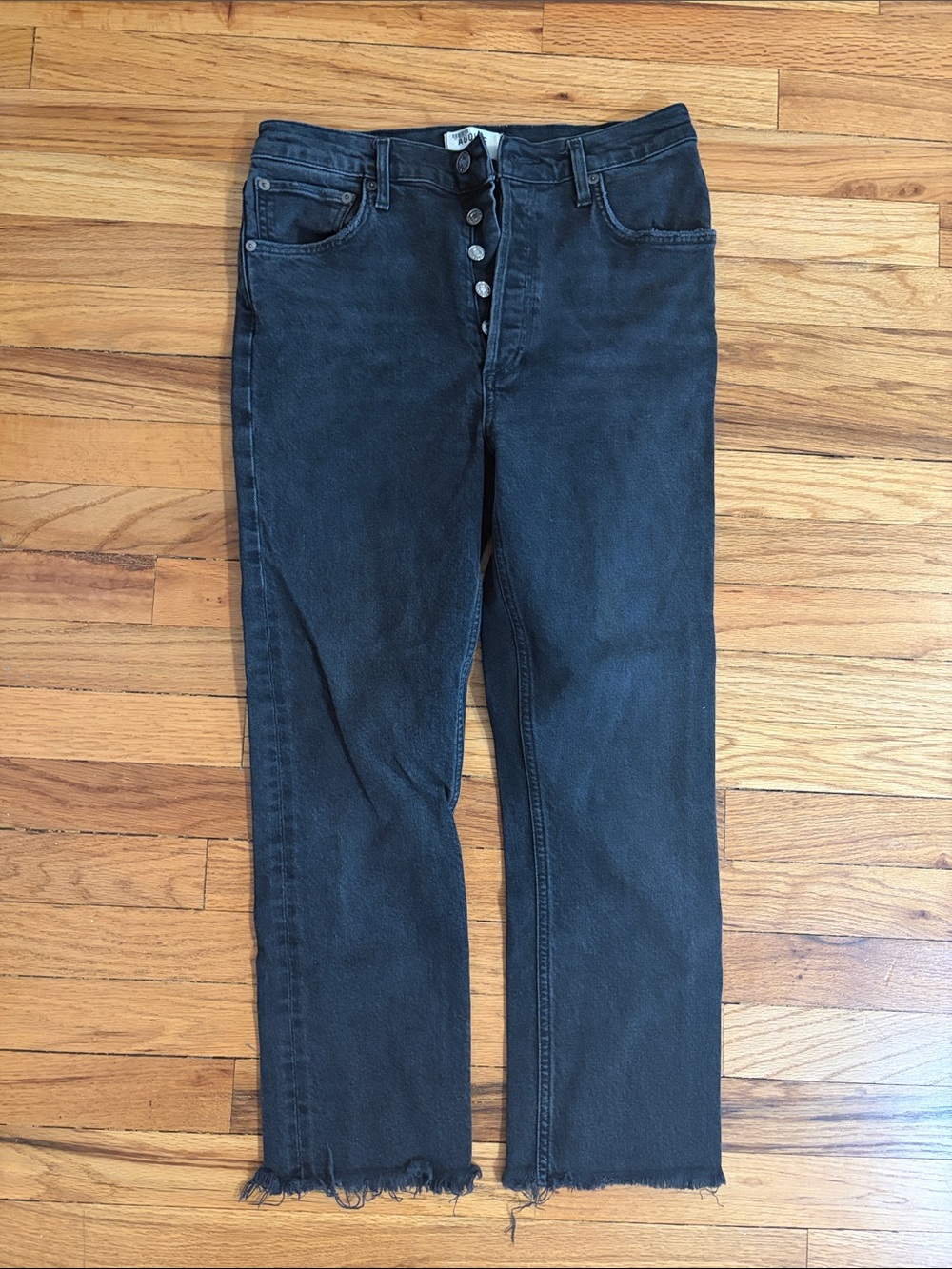 AGOLDE Black Skinny Jeans with Raw Hem